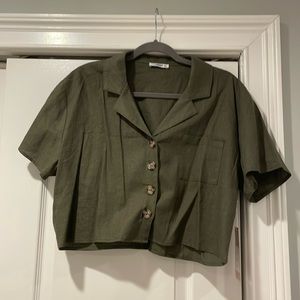 Olive Green Cropped Button Up Shirt
